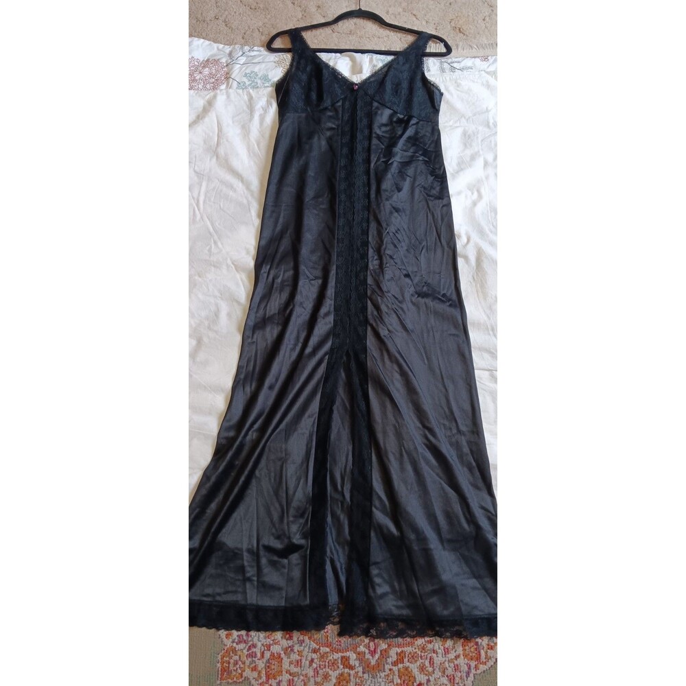 Vintage Sears Size 34 Long Black Lace Night Gown The Doesn't Slip